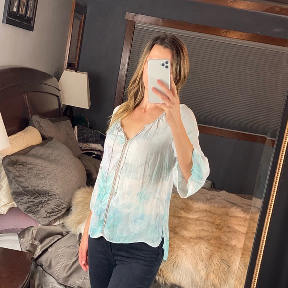 Elie Tahari Silk Floral Tye-Dye Blouse, Medium - Picture 3 of 17